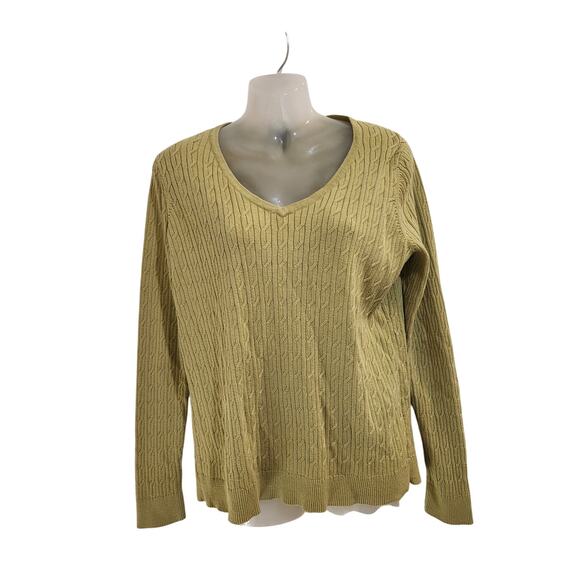 Talbots Long Sleeve V-Neck Cable Knit Sweater Pima Chartreuse Size XL - Picture 1 of 6